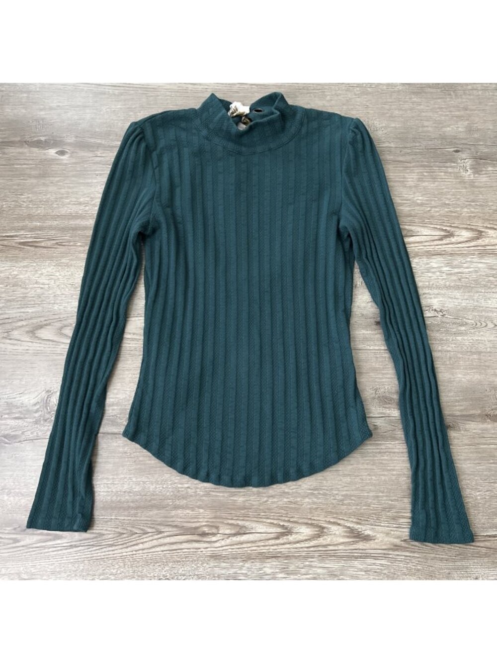 Free People Suki Scarf Tie Open Back Ribbed Top Womens‎ M Green Long Sleeve